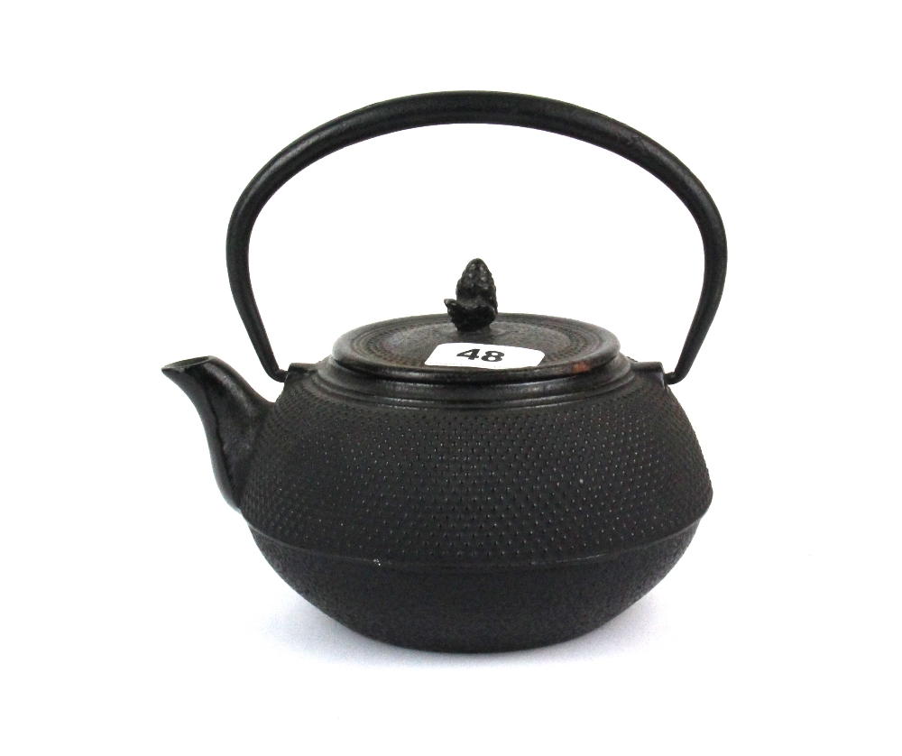 An early 20th Century Chinese cast iron teapot, H. 20cm L. 20cm.