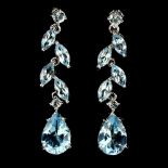 A pair of 925 silver drop earrings set with marquise and pear cut blue topaz, L. 3.1cm.
