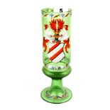 A fine 19th Century Austrian hand enamelled armorial green glass goblet, H. 21.5cm.