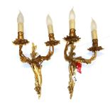 A pair of gilt brass wall lights, H. 37cm.