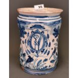 An early Italian hand painted and glazed pottery jar, H. 22cm.