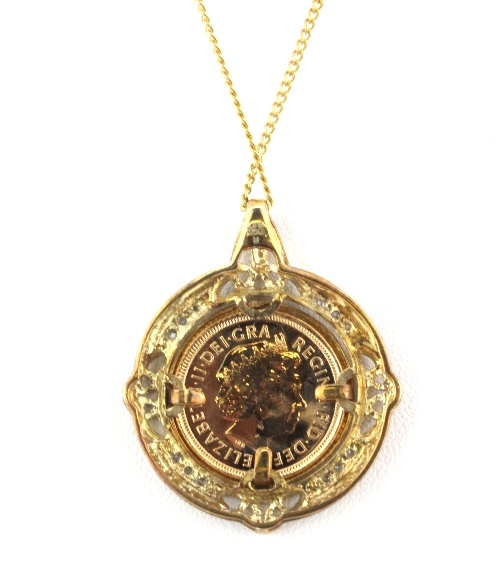 A 9ct yellow gold and diamond mounted half Sovereign 2004, with 9ct yellow gold chain. - Image 3 of 3