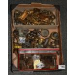 A quantity of antique brass cabinet, box and drawer fittings etc.