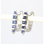 A pair of 925 silver earrings set with step cut sapphires, L. 1.5cm.