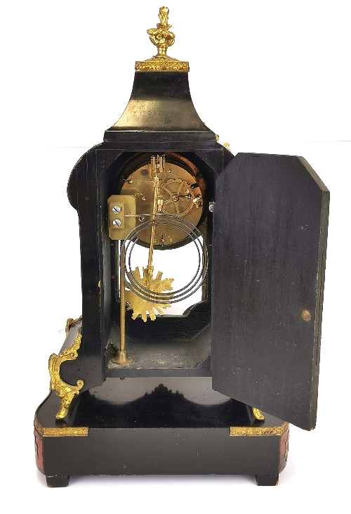 A 19th/early 20th century French Boulle decorated bracket clock and stand. H. 45cm. Understood to be - Image 2 of 3