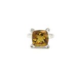 A 925 silver citrine and white stone set ring, (U).