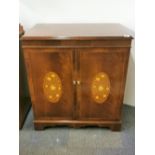 An inlaid mahogany television/HI-FI cabinet. W. 86cm. H.95.