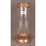 A silver plate mounted glass vase/storm lantern. H. 33cm.