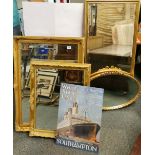 A group of gilt framed mirrors and a reproduction White Star Line enamelled sign, largest mirror