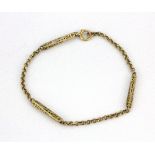 An Edwardian yellow metal chain with later bolt ring. Tested min 9ct gold.