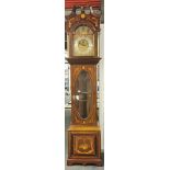 A large inlaid mahogany silvered brass dial long cased clock, striking on nine gong chimes, H.