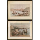 Two framed prints of Hong Kong in 1846, 47 x 37cm.