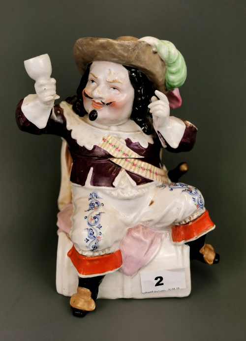 A 19th Century character tobacco jar of Falstaff, H. 24cm. A/F to hat.