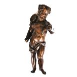 An 18th century European bronze figure of a putti fisherman, H. 34cm.