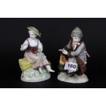 Two 19th Century Berlin porcelain figurines, H. 14.5cm. Condition: the girl is missing a small