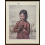 A R F Ng pencil signed lithograph of a Vietnamese girl, 64 x 79cm.
