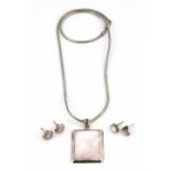 A 925 silver and mother of pearl necklace, together with a matching pair of stud earrings, and a