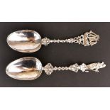 Two ornate Dutch .800 silver spoons L. 21cm.