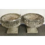 A pair of vintage garden concrete urn planters, Dia. 41cm, H. 34cm.