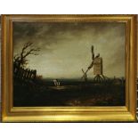A 19th century Norwich school oil on canvas of boys near a windmill, frame size 102 x 79cm.