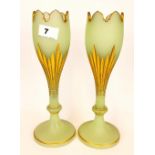 A pair of 19th Century cut and gilt frosted green glass vases, H. 28cm. Condition: No visible damage