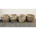 A set of four old concrete garden planters, Dia. 41cm, D. 32cm.