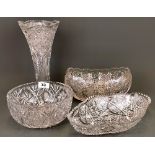 Four good cut crystal items. Tallest H. 31cm.