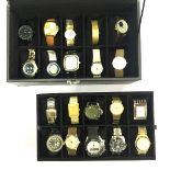 A gentleman's watch case containing 20 mixed watches, mostly gents.