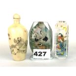 Two mid 20th century Chinese inside painted snuff bottles, together with a further snuff bottle,