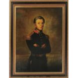 A framed oil on board of a gentlemen in military uniform, frame size 44 x 57cm.