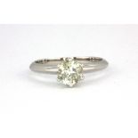 An 18ct white gold (stamped 750) Diamond set solitaire ring, approx. 1ct, (N.5).