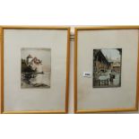 Two pencil signed coloured lithographs by M C Robinson, 32 x 42cm, both dated 1920.