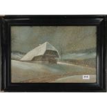 A lovely framed watercolour of a winter scene with notations verso reading painted at 'Beugin'