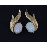 A pair of yellow metal (tested 14ct gold) opal set earrings, with replacement butterflies, L. 2cm.