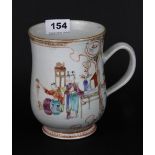 An 18th Century Chinese hand painted export porcelain tankard, H. 15.5cm. Condition: light rubbing