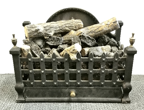 A cast iron and faux log gas fire grate, W. 55cm.