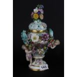 A fine 19th Century Meissen porcelain potpourri jar and cover decorated with cherubs and flowers, H.