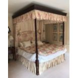 A superb Georgian carved mahogany four poster bed with drapes and handmade mattress, H. 248.
