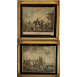 A pair of 19th Century gilt framed coloured engravings of French country scenes by Beaumont after