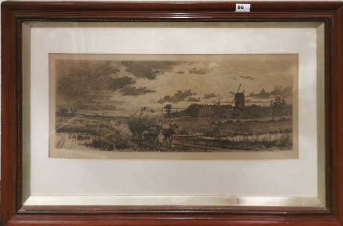 A large 19th century framed engraving of Bringing the Harvest Home, pencil signed by Chas. F. Albon.