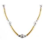 A white and yellow metal, tested 18ct gold, 'bubble' necklace set with diamonds, approx. 0.60ct,