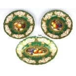 Three fine early 20thC Royal Worcester hand painted cabinet plates signed R. Sebright. The oval