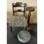 A William IV mahogany chair, together with a foot stool and pine plant stand.