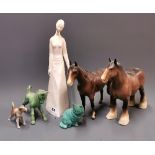 Six porcelain figures including two Beswick horses and a Royal Doulton figure (Tranquillity H.