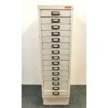 A vintage metal filing cabinet, H. 98cm, W. 28cm.