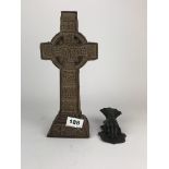 A Victorian letter clip, L. 14cm, with a ceramic Celtic cross.