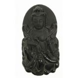 A Chinese carved obsidian amulet of the goddess Guanyin, H. 7cm.