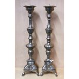 A pair of Continental silver plated prickett candlesticks, H. 63cm.