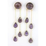 A pair of 925 silver gilt large drop earrings set with faceted cut amethyst, L. 8.5cm.