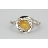 A 925 silver opal and white stone set ring, (O.5).